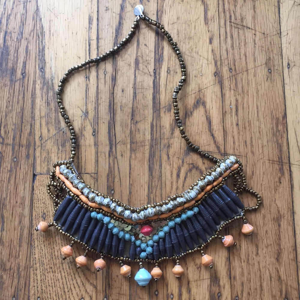 31 bits gold, orange & teal statement necklace